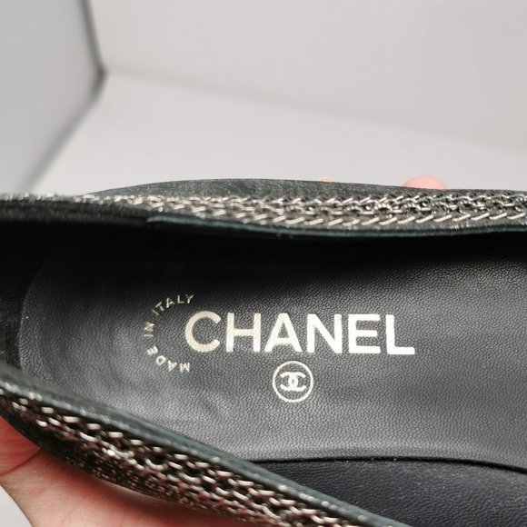 CHANEL Metallic Shimmery with Mini Chains Ballet Flats - Picture 6 of 10